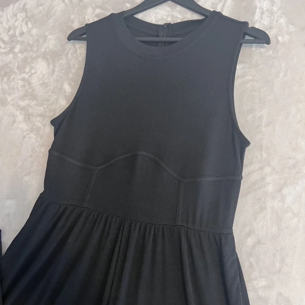 Cider Jumpsuit Womens XL Black Wide Leg Ribbed Stretch Minimalist Travel Comfort